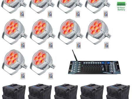 10 Rockville BEST PAR H2O White Water Resistant Lights+Bags+Wireless DMX Control Supply