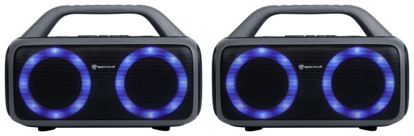 (2) Rockville RRB50 Portable Bluetooth Speakers w LED+Wireless Stereo Linking Supply