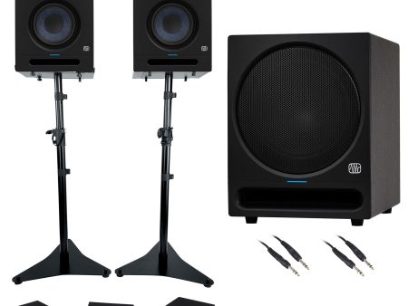 2) Presonus Eris Studio 8 Powered Active 8  Studio Monitors+Stands+10  Subwoofer Hot on Sale