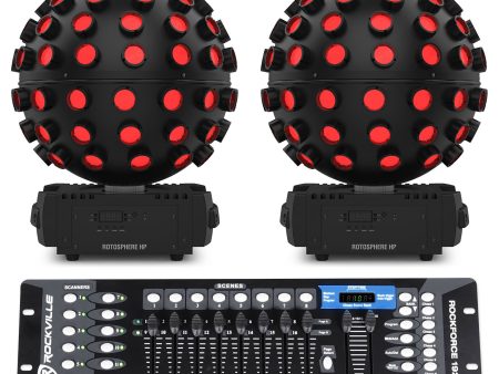 (2) Chauvet DJ Rotosphere HP LED Rotating Mirror Ball Simulators+DMX Controller Supply