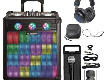 Numark PartyMix Pro Bluetooth Speaker w  DJ Controller+Light Show+Headphones+Mic on Sale