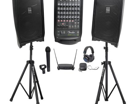 FENDER PASSPORT VENUE 10  PA DJ Speakers+Stands+Audio Technica Mic+Headphones on Sale