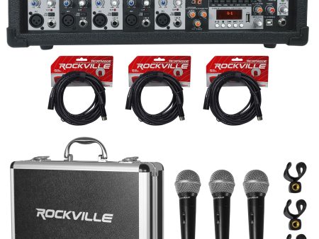 Rockville RPM47 1800 Watt Powered 5-Channel Mixer Amplifier+(3) Mics+Case+Cables Cheap