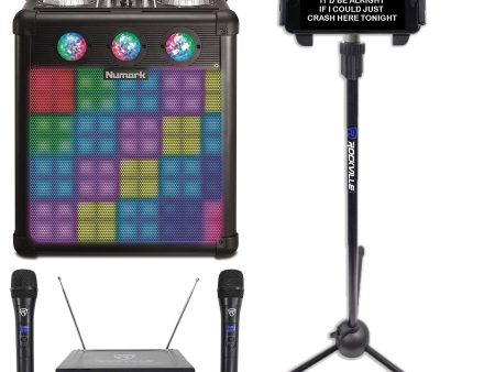 Numark Rechargeable Karaoke Machine System Light Show+Wireless Mics+Tablet Stand Online now