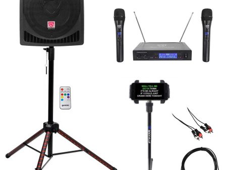 Rockville 12  Karaoke Machine System w LED Stand+Tablet Stand+Dual Wireless Mics For Sale