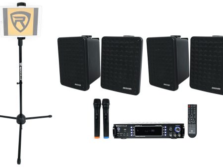 Home Karaoke Receiver System w Wireless Mics+Tablet Stand+Pair Kicker Speakers Sale