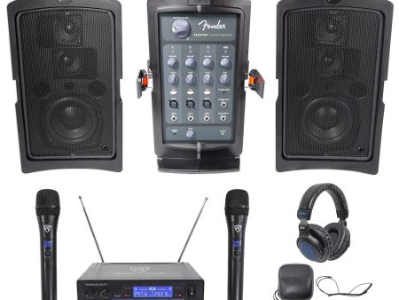 FENDER PASSPORT CONFERENCE Powered 5.25  PA DJ Speakers+Wireless Mics+Headphones Discount